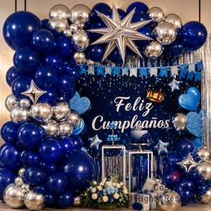 SET DE GLOBOS ARCO XL FELIZ CUMPLEA�OS AZUL Y PLATA (GY 7906) 75 UNIDADES
